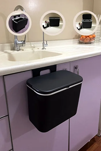 BİLTAŞ PLASTİK Vailo Black 8 Lt Kitchen Countertop and Cabinet Hanging Trash Can