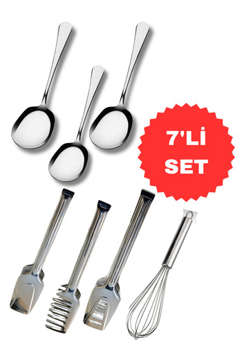 BRE HOME 7-Piece Serving Tongs Beater Set - 3 Pcs Steel Spoons, 4 Pcs Pastry Pasta Salad Beater Set