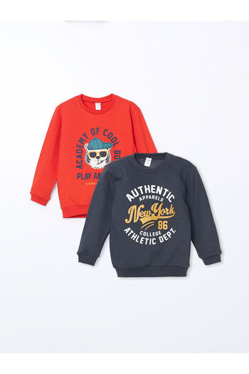 LC Waikiki Crew Neck Long Sleeve Printed Baby Boy Sweatshirt 2 Pack - W4Di79Z1