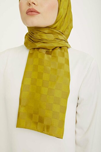 Armine Trend Jacquard Oil Green Checker Pattern Diamond Shawl 2 - 4754