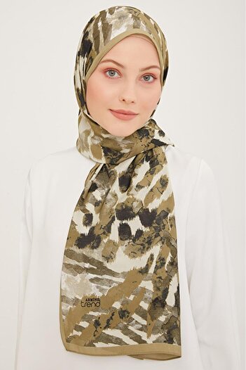 Armine Trend Khaki - Cream Brush Pattern Modal Shawl 6318 - 14