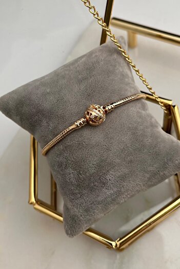 Modex Gold Color Italian Pipe Chain Heel Detailed Bracelet (18 c