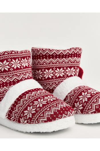 Chirpy Koly - Snowflake Patterned Claret Red Women's Slippers