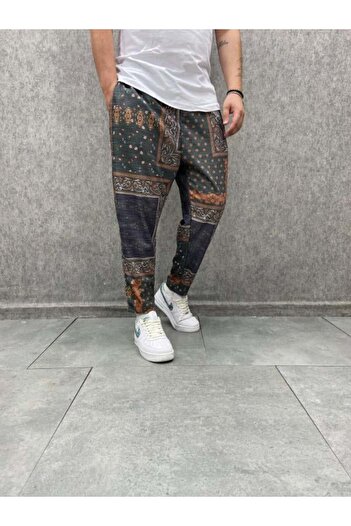 FıttingRoom Patterned Bohemian Leg - Straight Trousers with Elastic Waist