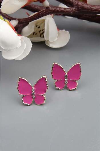 Pelin Aksesuar Fuchsia Butterfly Earrings