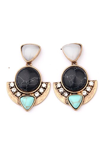 Pelin Aksesuar Black Blue Marble Stone Earrings