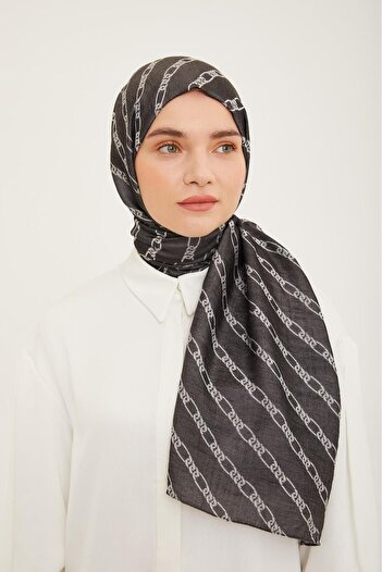 Armine Trend Pure Lina Black Color Chain Pattern Shawl 16-83