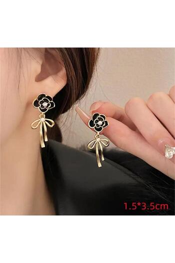 Pelin Aksesuar Black Bow Flower Earrings