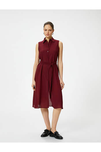 Koton Midi-Hemdkleid aus Viskose – dünner Stoff, Knopf- und Gürteldesign in der Taille