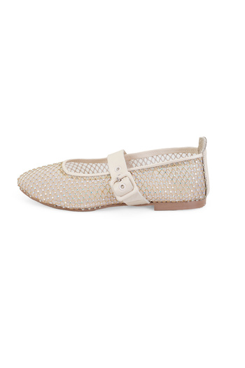 Desa Women's Beige Shiny Stone Detailed Ballerinas