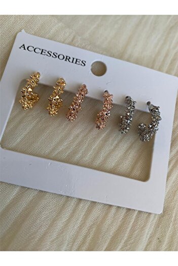 Pelin Aksesuar Set of 6 Three Color Hoop Earrings