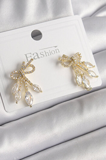 SeyCey.co Brass Gold Color Zircon Stone Knot Model Drop Zircon Stone Women's Earrings