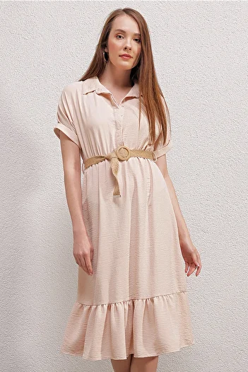 Bigdart 2292 Rochie cu curea - Crem