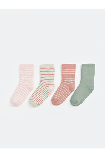 LC Waikiki Sparkling Choices from Shining Store |   Striped Baby Girl Socks 4-Piece Set