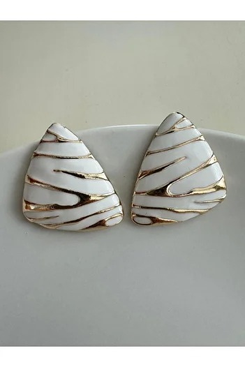 Pelin Aksesuar Gold White Triangle Earrings