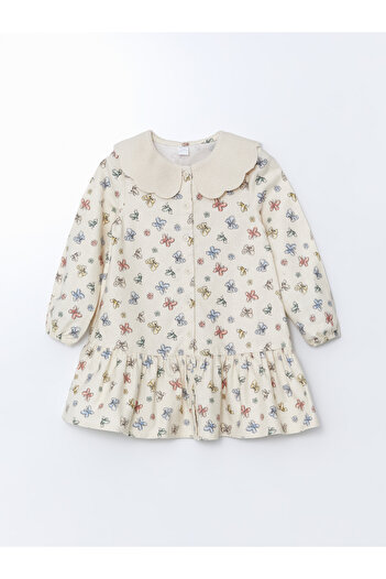 LC Waikiki Peter Pan Collar Ribbon Patterned Girl's Dress