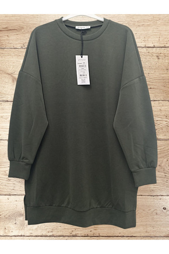 Puane Women's Modal Fabric Soft Textured Plain Khaki Green Tunic 10604
