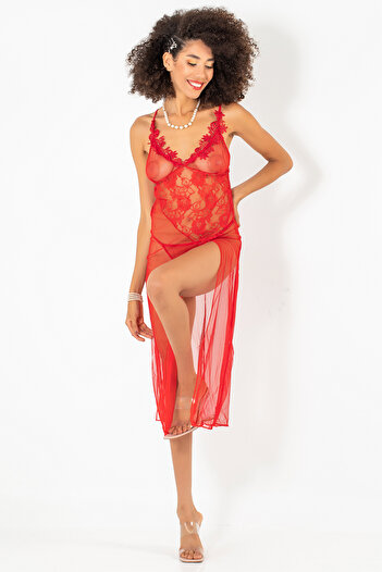 Phevos 2-Piece Nightgown Set with Guipure Detail on the Chest
