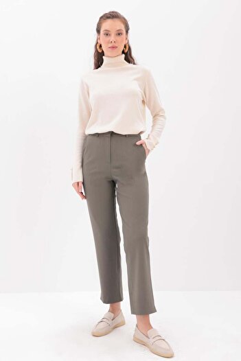 ALLDAY Khaki-Leg Slit Carrot Trousers