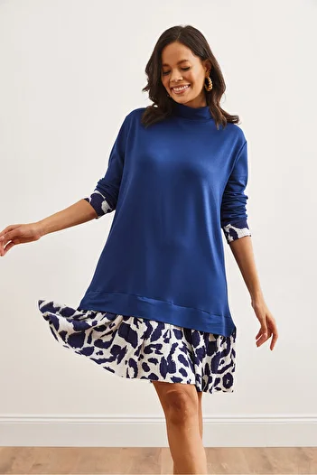 Olalook Rochie de damă Ecru Thessaloniki albastru bleumarin - ELB- 19000965