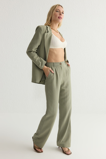 Trendyol Collection Khaki Linen Look Wide Leg Woven Pants Twoss25Pl00018