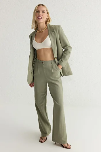Trendyol Collection Khaki Linen Look Wide Leg Woven Pants Twoss25Pl00018