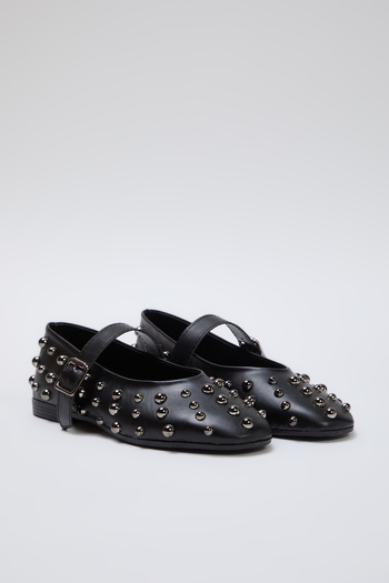 TRENDYOL SHOES Black Trok Embroidered Banded Almond Toe Mary Jane Women's Ballerina Flats Takss25Be00006