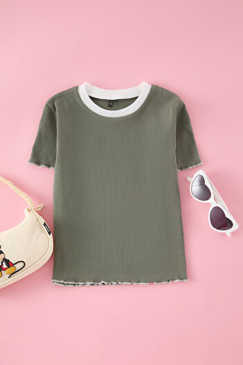 TRENDYOLKIDS Girl's Khaki Knitted T-Shirt - Tkdss25Ts00024