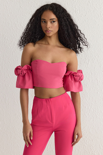 Trendyol Collection Pink Rose Detailed Crop Woven Bustier Tprss25Bs00000