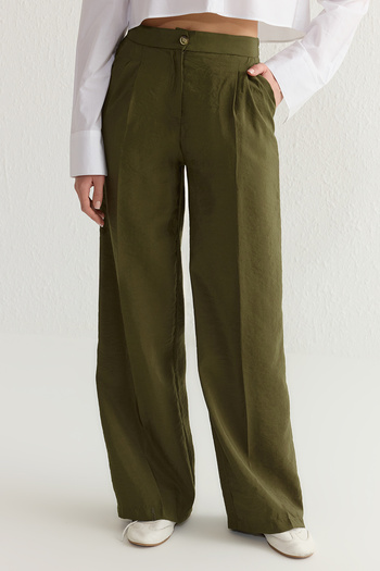 Trendyol Collection Khaki Modal Wide-Leg Pants - Soft Tuşel Twoss25Pl00004
