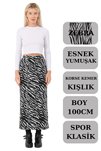 Cozy Mode Zebra Print Stretchy and Lycra Winter Pencil Skirt - Belt Length 96cm