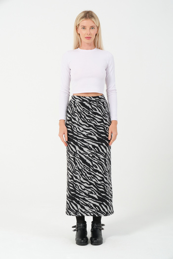 Cozy Mode Zebra Print Stretchy and Lycra Winter Pencil Skirt - Belt Length 96cm
