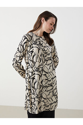 LC Waikiki Lcw Grace Black Judge Collar Patterned Women's Tunic