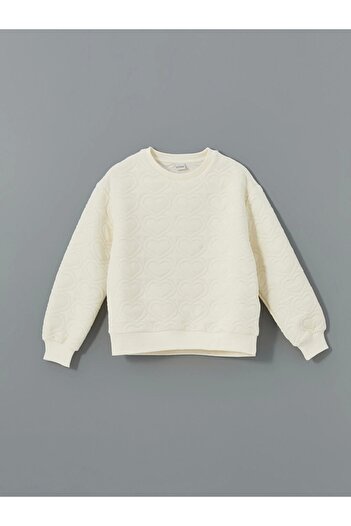 LC Waikiki LCW Kids Ecru-Sweatshirt und Leggings für Mädchen mit Rundhalsausschnitt