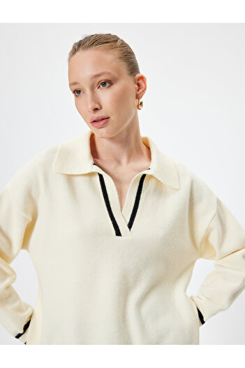 Koton Long Cut Striped Polo Knitwear Sweater