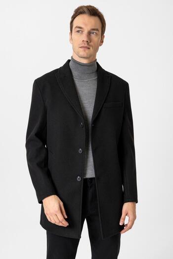 SÜVARİ Cavalry Comfortable Fit Plain Pointed Collar Black Men's Coat