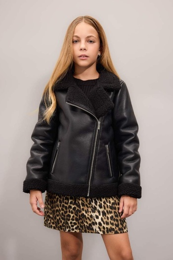 DeFacto Girl's Leather Coat and Jacket C6575A8/Bk27 Black