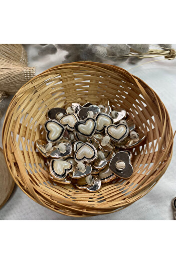 Bukle İplik Black Detailed Gold Bottom Sewing Button with Heart Pattern Pearls 21.5mm 34" (6Pcs)