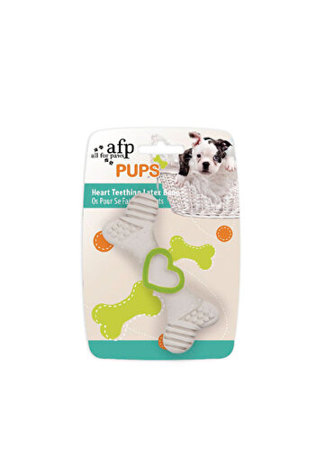 Afp Pups-Heart Teething Latex Bone Puppy Red Green