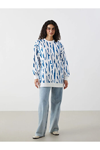 LC Waikiki Γυναικείο φούτερ LCW Modest Blue Crew με σχέδιο