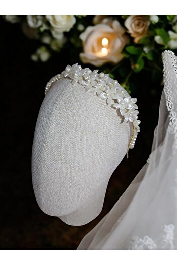 Eva Flore White Floral Bridal Maternity Crown with Pearls