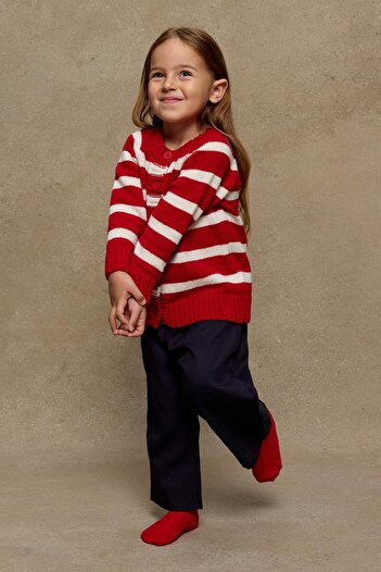Fahhar Kids Red Striped Knitwear Cardigan