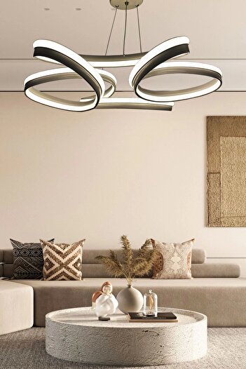 LEDMİ Yüksek Aydınlatmalı Kumandalı Kalın Papatya Model Siyah Led Avize, 3 Renk Aydınlatma, Salon Avizesi