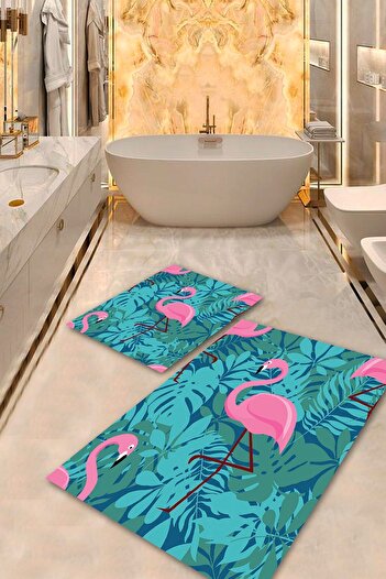 Aldora Multi Non-Slip Base Flamingo Bath Mat Set Bps-2208