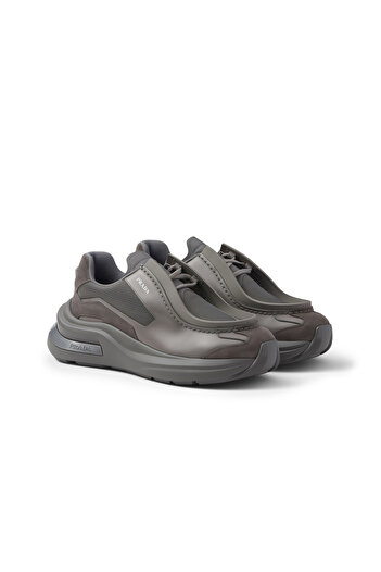 Prada Sport Leather Sneakers with Fabric and Suede Detail