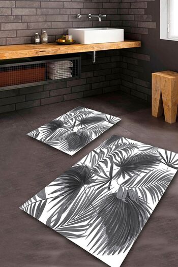 Aldora White-Grey Non-Slip Base Leaf Bath Mat Set Bps-2239