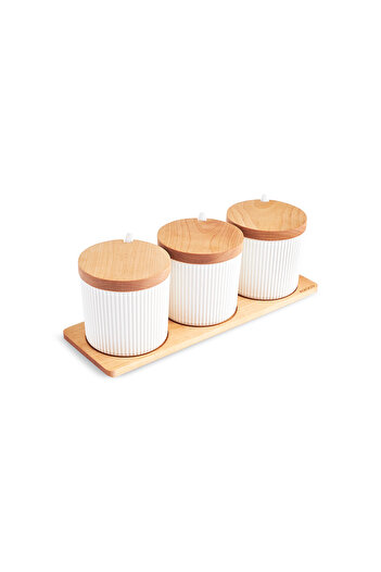 Karaca Massimo 3-Piece Spice Set with Wooden Stand and Spoon Gift
