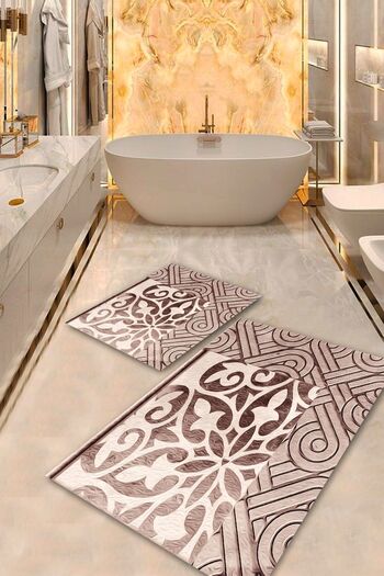 Aldora Brown Non-Slip Sole Design Bathroom Mat Set Bps-7890