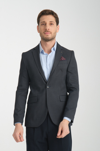 Frappoli Patterned Dark Navy Slim Fit Men's Blazer Mono Collar Sports Jacket