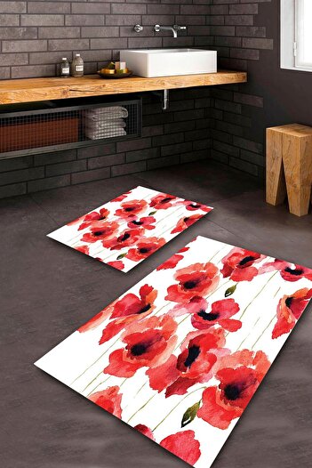 Aldora Pomegranate Flower Non-Slip Base Flower Bathroom Mat Set Bps-1295